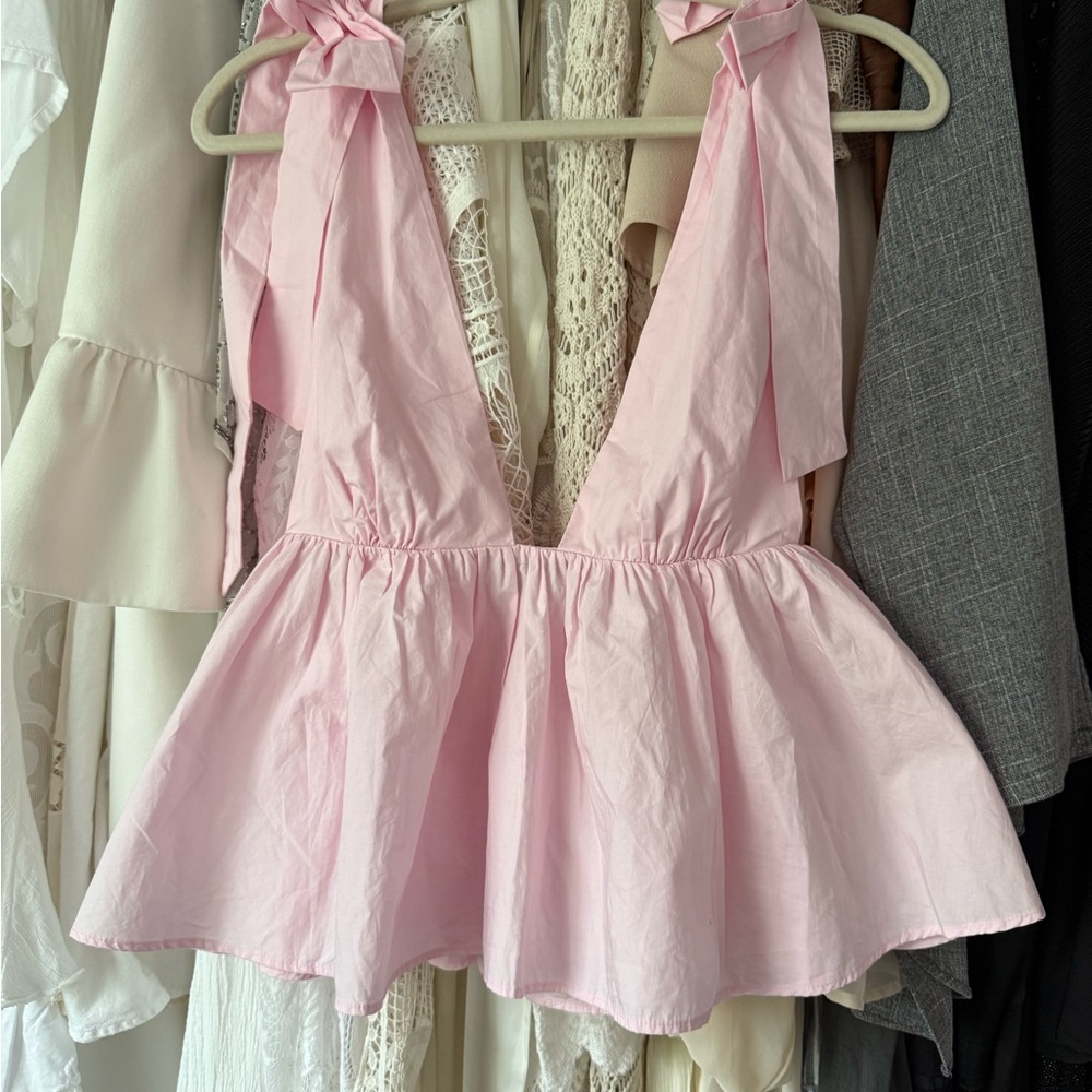 Zara Pink Plunge Top with Bow Details